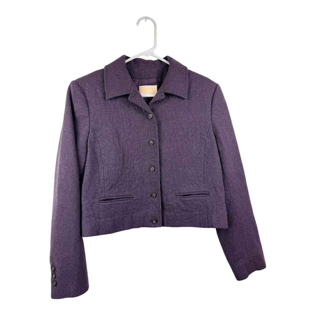 Pendleton Vintage Purple 100% Virgin Wool Cropped Button Front Jacket Size 12